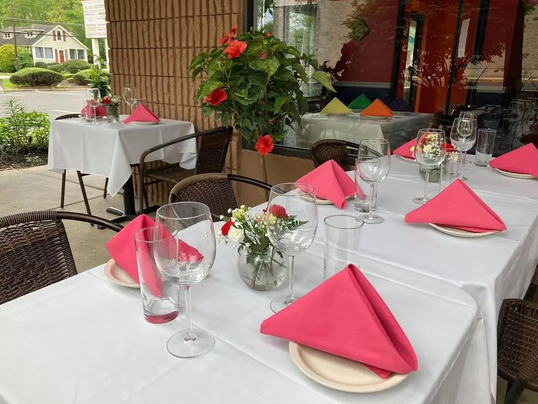 The dining room, decorated with Mexican art and color